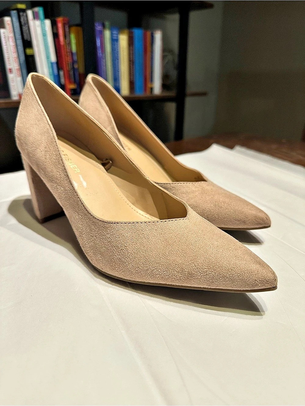 Marc Fisher Zala Block Heel Pump Pointed Toe Beige US 9M